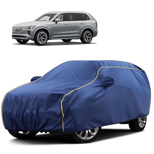 Image of Sulfar 100% Water Resistant Car Body Cover Compatible with Mirror for Volvo XC 90 (Triple Stitched, Full Bottom Elastic, Blue Tafetta with Yellow Piping)