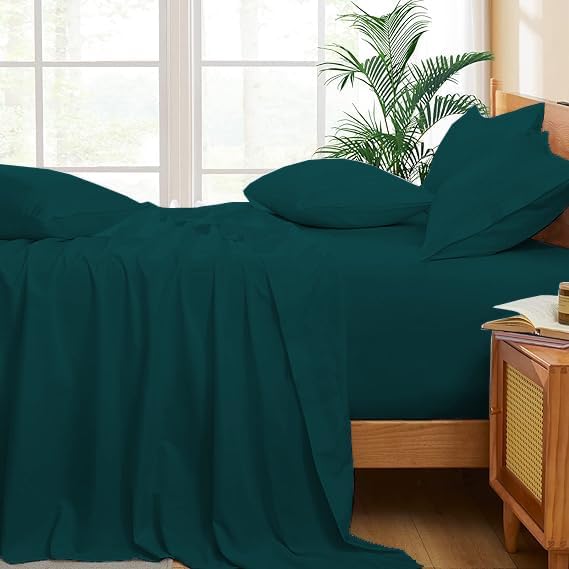 Miniatura 2 de Fabrics Online UK Juego de sábanas de 4 piezas tamaño Queen, sábanas de lujo lisas y suaves, 100% algodón egipcio de 1000 hilos, sábanas de 24