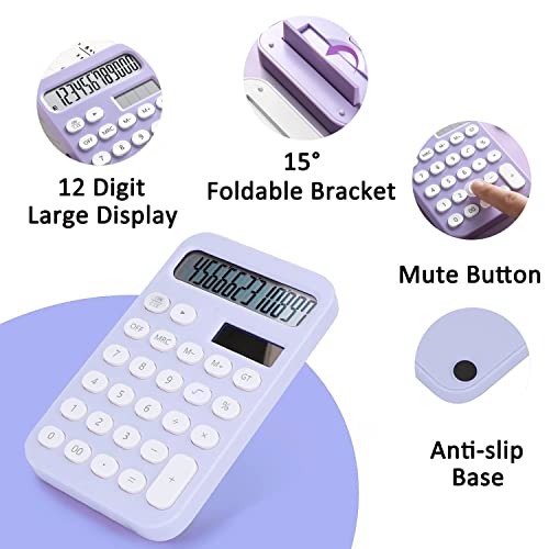 Cute Desk Calculator, Basic Desktop Calculator, 12 Digit Pocket Calculators Desktop With Large Lcd Display For Office Home And School (Purple) #TOP2