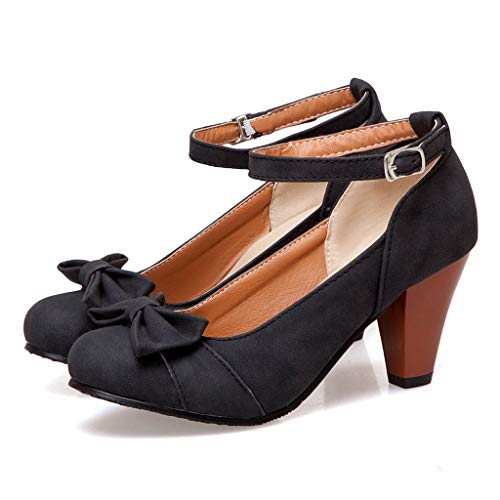MIOKE Women's Chunky High Block Heel Mary Jane Pumps Round Toe Sweet Bows Party Wedding Evening Dress Shoes2