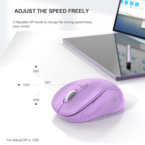 Image of WisFox 2.4G Wireless Mouse for Laptop, Ergonomic Computer Mouse with USB Receiver and Type-C Adapter, 3 Adjustable Levels DPI, 6 Button Cordless Wireless Mice (Violate)