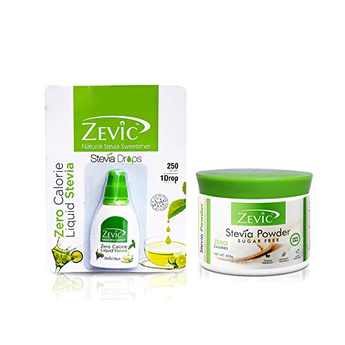 Zevic Stevia Sugar Free Liquid 250 drops + Stevia Powder 200 gm Combo