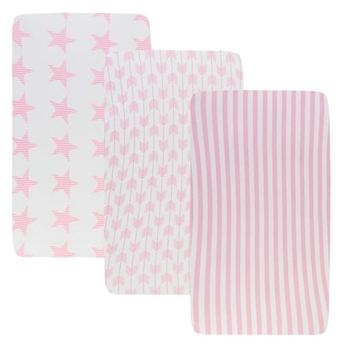 Onacosht Bedside Sleeper Bassinet Sheets 33" x 19", 3 Pack, Pink Star
