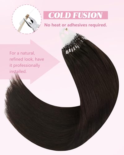Image of YoungSee Micro Loop Hair Extensions Real Human Hair Dark Brown Micro Bead Hair Extensions Dark Brown Bead Extension Human Hair 20In Pre Bonded Hair Extension 50s 57g