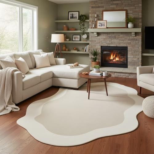 Tapete Decorativo Irregular Beige Crema 5x8 Pies miniatura 4