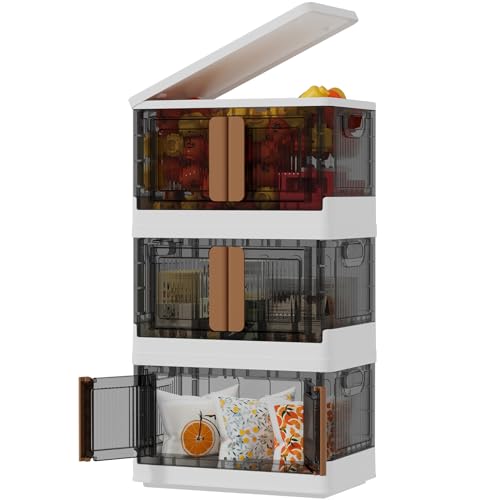 Karramlili Stackable Storage Bins With Lids,Collapsible Closet Organizers and Storage,Foldable Box with Wheels Containers for Home Kitchen Office Storage(3 Pack, 8.5Gal)