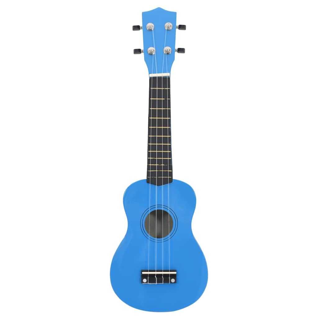Juego de ukelele soprano de madera de tilo azul bebé 21 pulgadas con bolsa, 2 púas y escala para principiantes, escuela de música, conciertos y orquesta, instrumento de cuerda ligero para