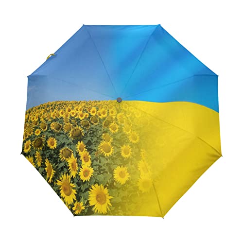 Winddichter tragbarer Regenschirm, Sonnenblumenfeld, automatisch, faltbar, leicht, Reise-Regenschirm, für Damen und Herren, Flagge Ukraine Sonnenblume, Einheitsgröße Cover