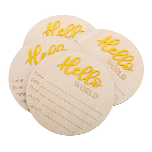 HEMOTON 4pcs Baby Arrival Sign Card Wooden Newborn Nameplate for Baby Shower Birth Announcement Rustic Nursery Decor