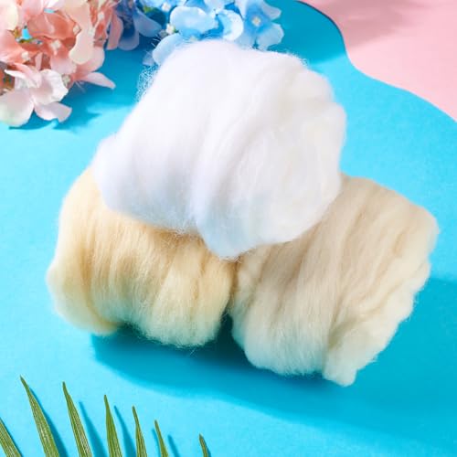 Image of Magibeasd 2.12 oz Wool Roving for Needle Soft Chunky Felting Nature Wool Yarn Kit for Beginners Felted Handmade Crafts DIY Materials Hand Spinning Supplies Beige White