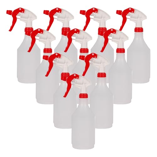 Empty Refill Spray Bottles with Trigger Spray Heads 750ml - Pack of 10 (Red)