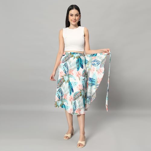 Image of GirlCode Women's Boho Floral Print Wrap Front Self Tie Knot Midi Skirt Women & Girls