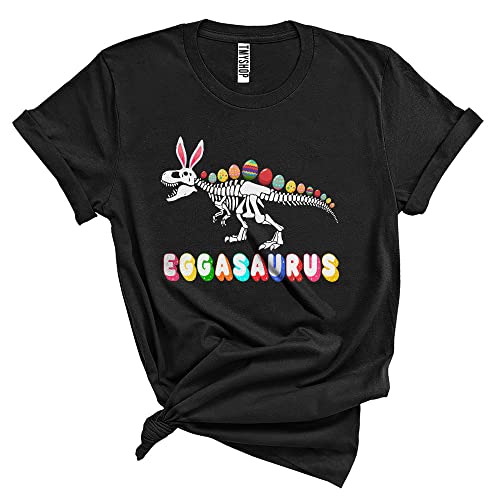 Eggasaurus Funny Cute Easter Day Eggs Hunt Matching Bunny Dinosaur T-Rex Lover Unisex T-Shirt Black