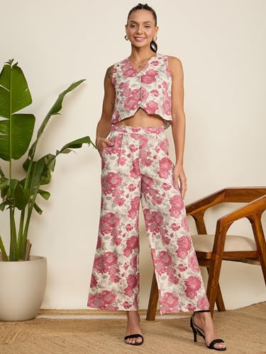 Image of WineRed Woman Geometric Print Waistcoat & Pant Co-ord Set