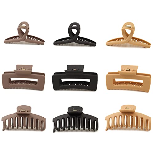 9Count 4.3In Big Hair Claw Clips Neutral Colors Hair Clips For Women Claws Clips For Thick Hair Banana Clips Medium Large Hair Claws Square Strong Hold Hair Styling Accessories For Girls