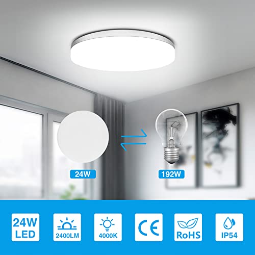 Tekstap Plafonnier LED, 24W 2400LM Lampe Plafond LED Chambre, Plafonnier Salle de Bain IP54, 4000K Blanc naturel Luminaire Plafonnier rond pour Salle de bain, Balcon, Chambre, Cuisine, Salon (Ø30cm) - Image 4