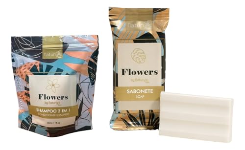 Kit Flowers 100 Sabonetes 10g 100 Shampoo 2 em 1 30mL Hotel Pousada Hospital Doação