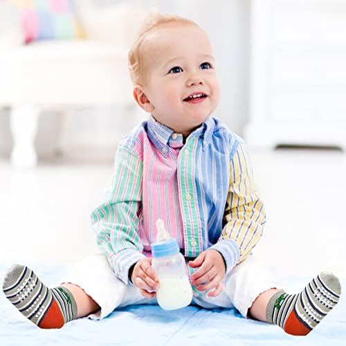 Image of Tphon 12 Pairs Toddler Non Skid Socks with Grips Anti Slip Bottom, Cotton Non Slip Ankle Crew Socks for Boys, Girls, Kids(1-7Years)