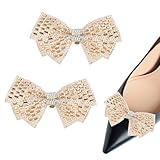 M METERXITY 2-Pack Decorative Rhinestone Bow Shoe Clips, Zinc Alloy Removable Fashion Crystal Flower Shoe Clips Buckle for Women Dress/Shoes/Heel, Party Glitter Charm Accessories [Champagne]