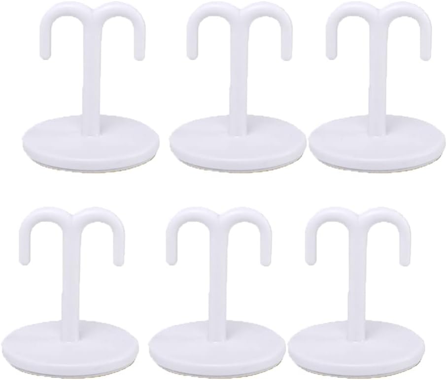 6pcs Double Prong Ceiling Hook Towel Robe Clothes Hanger for Closet Top Bathroom Kitchen Cabinet Garage (White)
