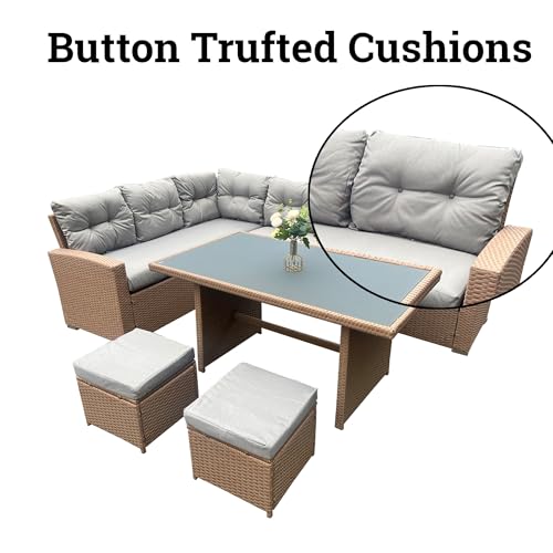 7 Seater Aluminium Rattan Corner Sofa Set with Dining Table and Footstools – Garden Lounge Set with Thick Cushions – Outdoor Patio Dining Furniture - Image 3