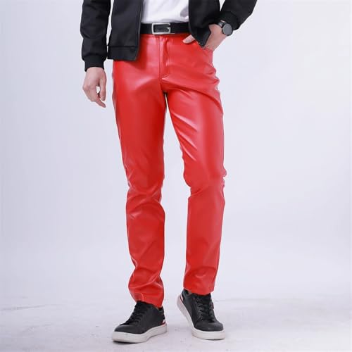 Men's Elastic Pu Leather Pants Slim Fit Faux Leather Trousers Casual Stretch Youth Style Bar Club Pants4
