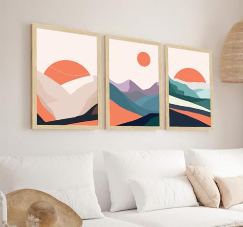 Image of ArtX Paper Bohemian Sun Rise Wall Painting For Living Room, Drawing Room, Boho Framed Painting for Wall Decoration, Wall Decor For Bedroom, 12.0 x 18.0 inches, Set Of 3