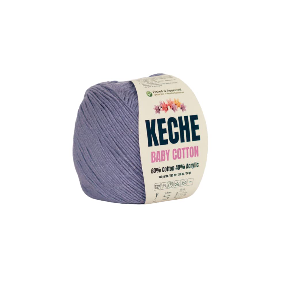 Keche Cotton Yarn, 60% Cotton 40% Acrylic Yarn, Soft Cotton Yarn for Crochet and Knitting, Amigurumi Yarn 1 Skein/Ball 1.76 Oz (50g) / 180 Yrds (165m) - Lilac