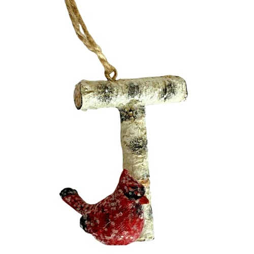 Holiday Treasures Cardinal Initial Letter T Resin Christmas Ornament