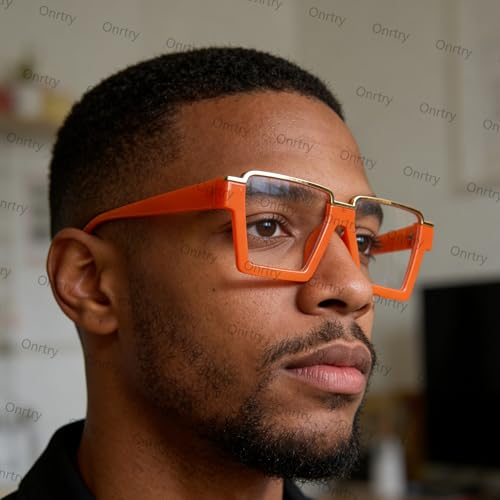 Image of Onrtry Oversized Square Blue Light Glasses for Women Men Fashion Semi Rimless Glasses Non Prescription Eyeglasses