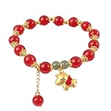 COLORFUL BLING Chinese Horse Year New Year Red Crystal Bead Stretch Bracelets Chinese Zodiac Lucky Fu Character Bracelets for Women-H