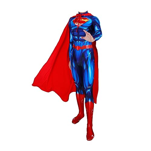 xcvbgrd Men's Superhero Costume Halloween Cosplay Costume Bodysuit with Cloak（Large,Red）
