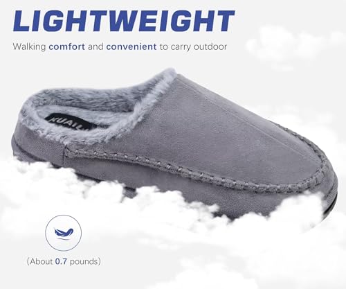 Image of KuaiLu Mens Slippers Orthopedic Arch Support Suede Fluff Plush Home Shoes | Comfortable Plantar Fasciitis Slip-on Bedroom Warm House Garden Footwear Fuzzy Clogs Slippers Indoor Outdoor Pantuflas