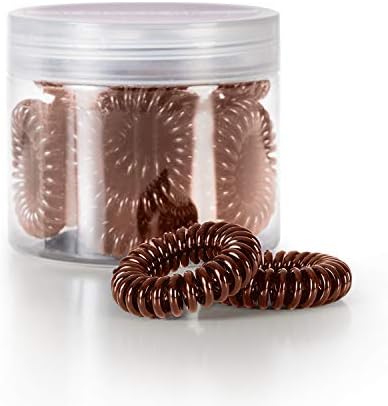 Spiral Hair Ties by All Glown Up - Traceless, No Crease, Elastic Telephone Cord Hair Ring - 12 Count (Brown)