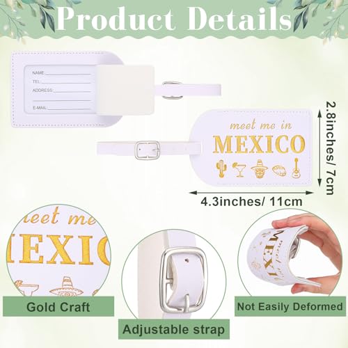 8 Pcs Mexico Leather Luggage Tags Bulk Wedding Favor Bridesmaid Proposal Gifts Meet Me in Mexico Luggage Tags for Bridal Shower Bachelorette Travel Bridesmaid Gifts(White)2