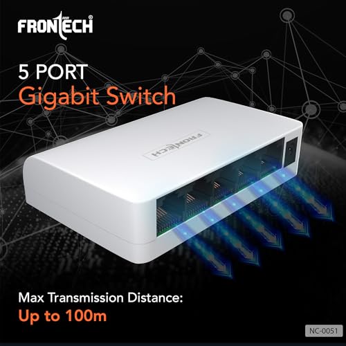Image of Frontech 5-Port Gigabit Ethernet Switch | High-Speed 10Gbps Bandwidth | Plug & Play LAN Hub for Router, Computer, Gaming Console, Printer & IP Camera | 100m Transmission Distance | White (NC-0051)