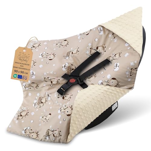 Manta porteo saco para silla de coche paseo capazo y carro verano 90x90 cm - universal arrullo cobertor cochecito para niños y niñas lavable y transpirable Minky Oeko-Tex Jirafas