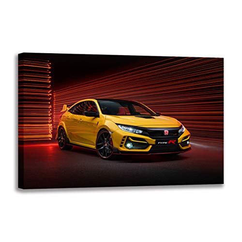 Toile voiture Type R Jaune encadrée pour décorer un garage