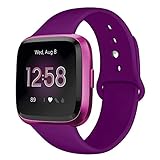 Kmasic Sport Band Compatible with Fitbit Versa/Fitbit Versa 2/Fitbit Versa Lite Edition, Soft Silicone Strap Replacement Wristband Versa Smart Fitness Watch, Purple, Small