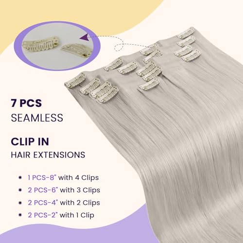 Image of LaaVoo Seamless Clip in Hair Extensions Human Hair Blonde PU Weft Human Hair Clip in Extensions Blonde Seamless Hair Extension Clip ins Full Head 16Inch 7pcs 110g