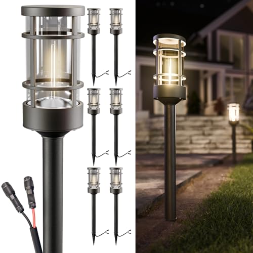 Sunco 6 Pack Low Voltage Garden Pathway Lights, LED Landscape Pathway Lighting, 1.5W, 50 LM, 3000K Warm White, Wet Rated, for Garden Pathway Walkway, Clear Glass Design with Connectors ETL