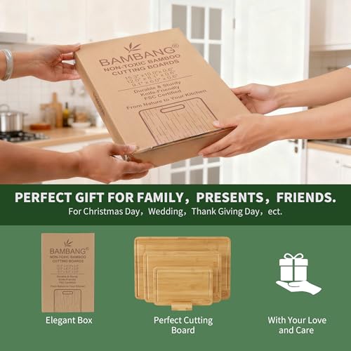 BAMBANG 3 Pcs Schneidebrett Set Holz,Schneidebretter Bambus,Holzbrett Küche Holzschneidebrett Bamboo Groß für Fleisch Gemüse – Ansicht 7