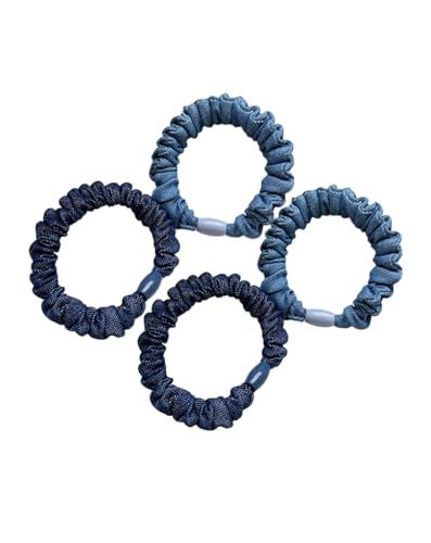 Blue Jean Hair Scrunchies Blue Denim Hair Ring Tie Denim Hair Scrunchies Tie BW23 (4 Pcs-Set)