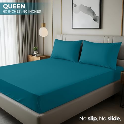 Image of Utopia Bedding Queen Fitted Sheet - Bottom Sheet - Deep Pocket - Soft Microfiber - Shrinkage and Fade Resistant - Easy Care -1 Fitted Sheet Only (Denim Blue)