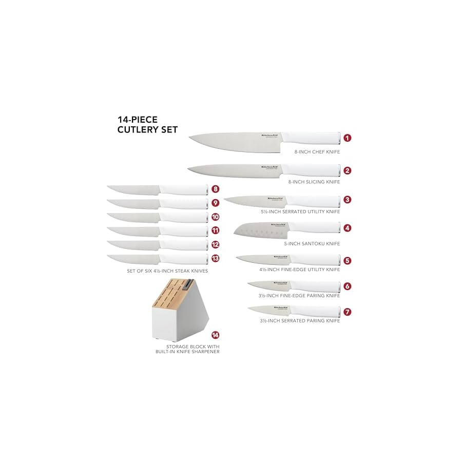 KitchenAid-Classic-Slim-Knife-Block-Set-with-Built-In-Knife-Sharpener-High-Carbon-Stainless-Steel-Kitchen-Knives-Sharp-Kitchen-Knife-Set-with-Block-14-Piece-White KitchenAid Classic Slim Knife Block Set with Built-In Knife Sharpener, High Carbon Stainless Steel Kitchen Knives, Sharp Kitchen Knife Set with Block, 14-Piece, White