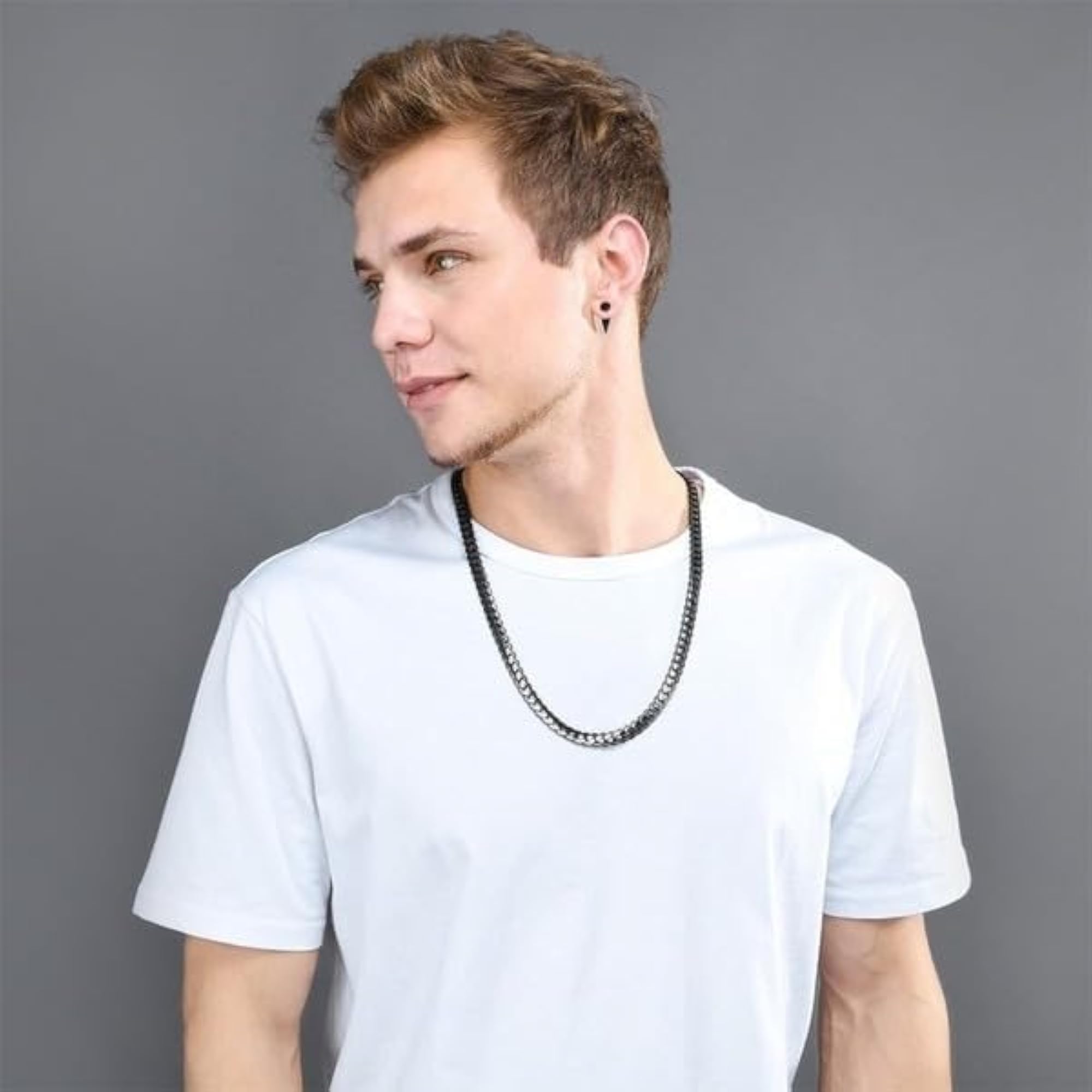 Stylish Black Stainless Steel Chain Necklace for Men