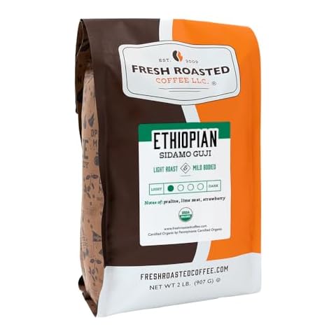 Fresh Roasted Coffee, Organic Ethiopian Sidamo Guji, 2 lb (32 oz), Light Roast, Kosher, Whole Bean Cover