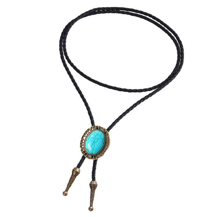 Image of AZORA Western Cowboy Bolo Tie Men Leather Necktie Leather Cord Turquoise Stone Bolo Ties for Men Women