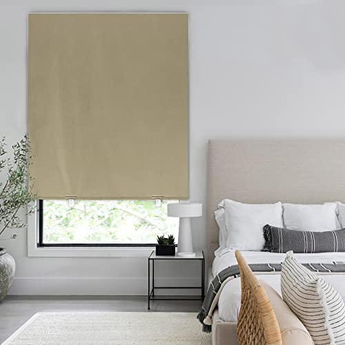 LazBlinds 100% Blackout Door Curtain, No Tools No Drill Cordless Blinds for Windows, Thermal Insulated UV Protection Privacy Window Curtains for French Door Front Door(26''W x 68''H, Beige, 1 Panel)