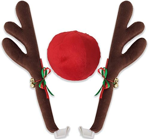 OxGord Car Reindeer Antlers & Nose - Christmas Decorations for Car - Window Roof-Top & Grille Rudolph Reindeer Kit - Auto Holiday Accessories Decoration Kit Best for Car SUV Van Truck